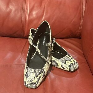 Calvin Klein Black and Cream Snakeskin Loafers